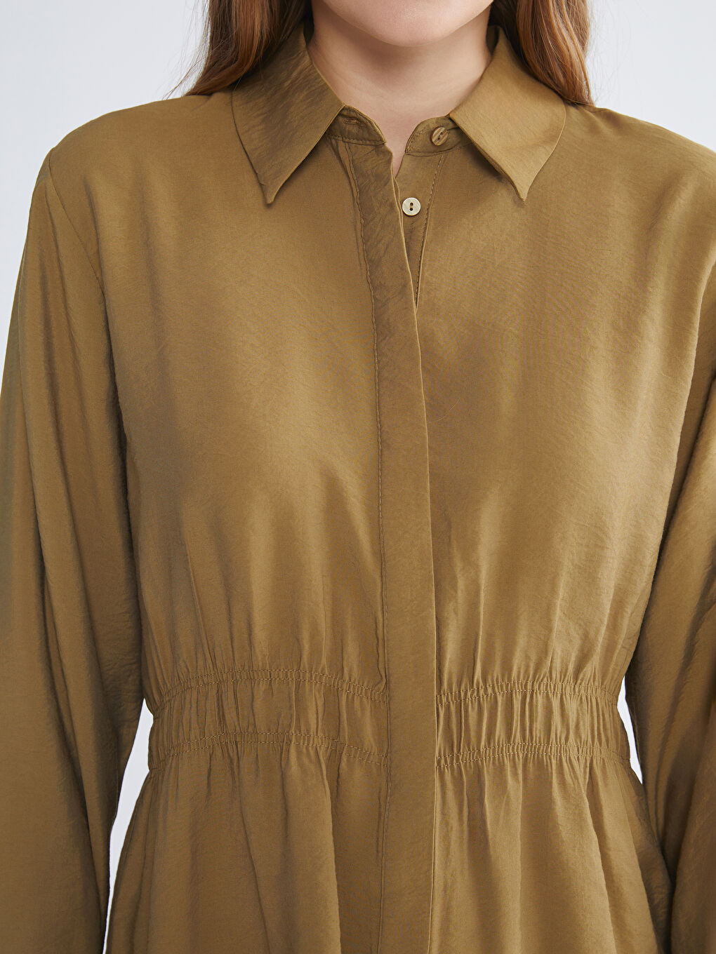 Haki Oversize Modal Karışımlı Kadın Gömlek Tunik-2