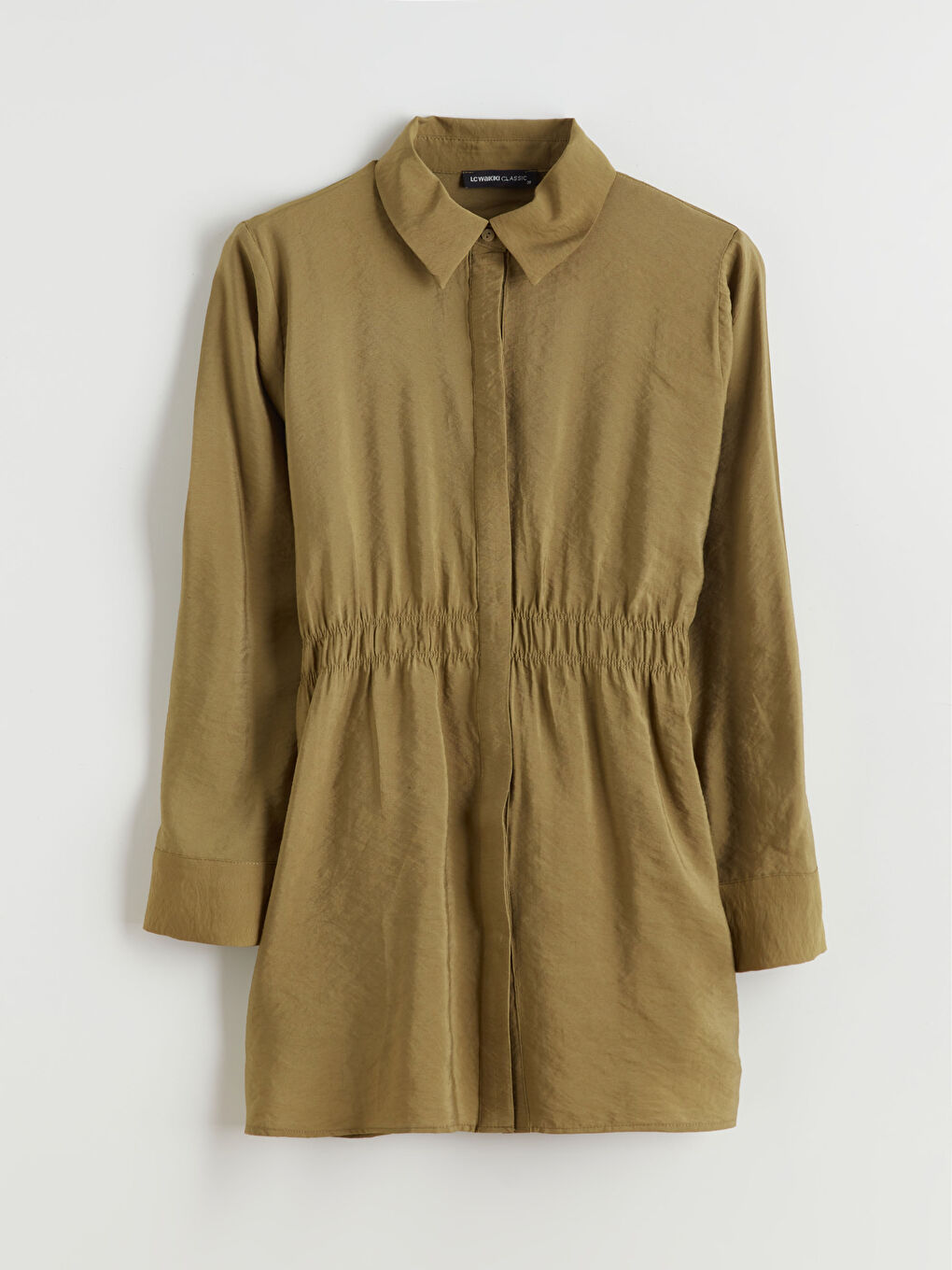 Haki Oversize Modal Karışımlı Kadın Gömlek Tunik-4