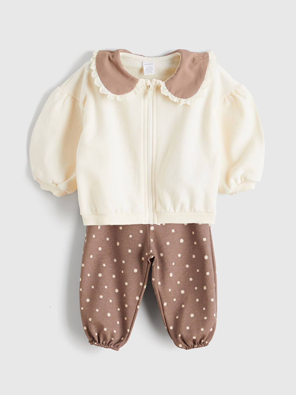 Ekru Bebe Yaka Kız Bebek Hırka ve Pantolon