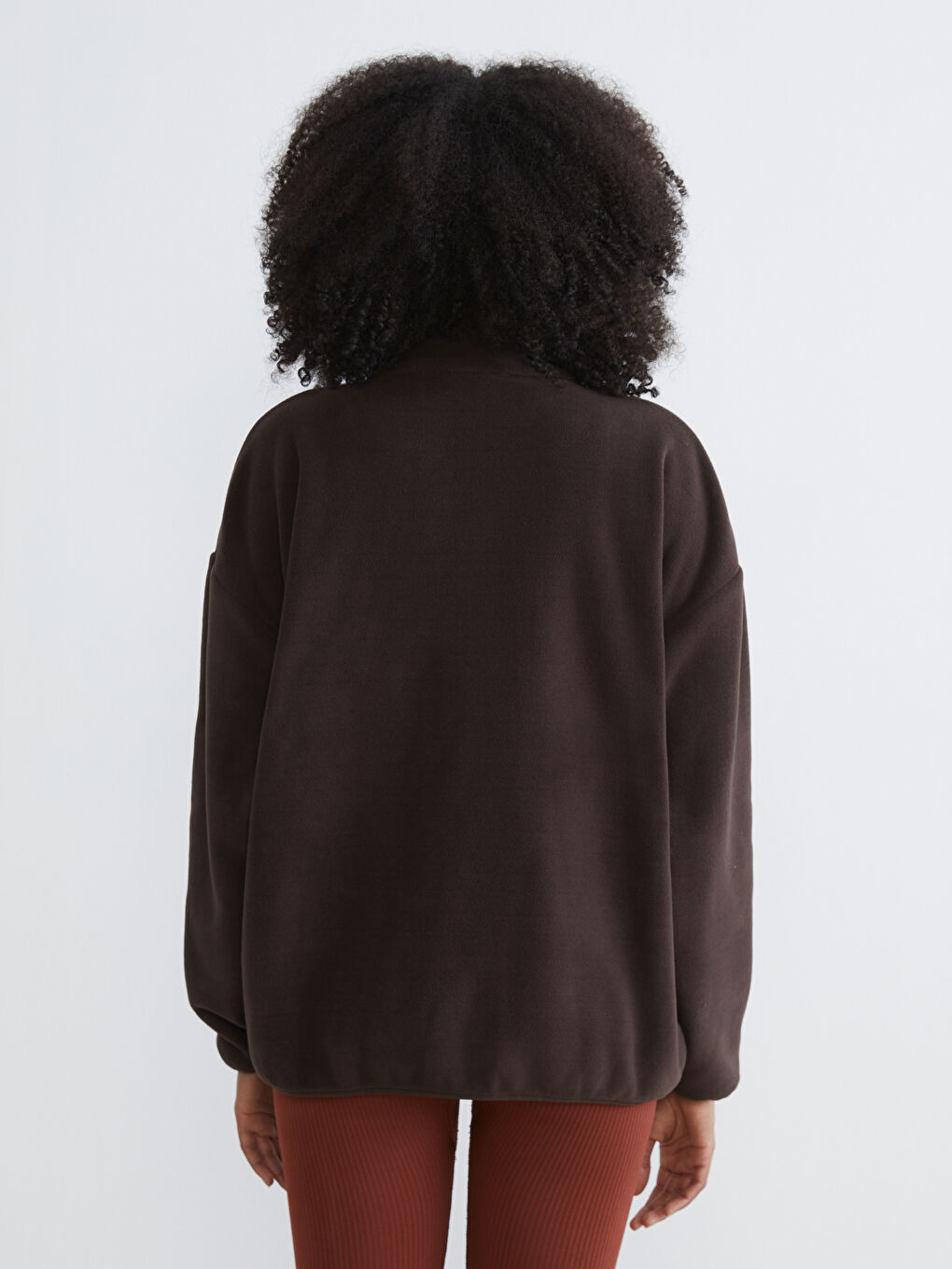 Kahverengi Dik Yaka Kadın Polar Hırka-3