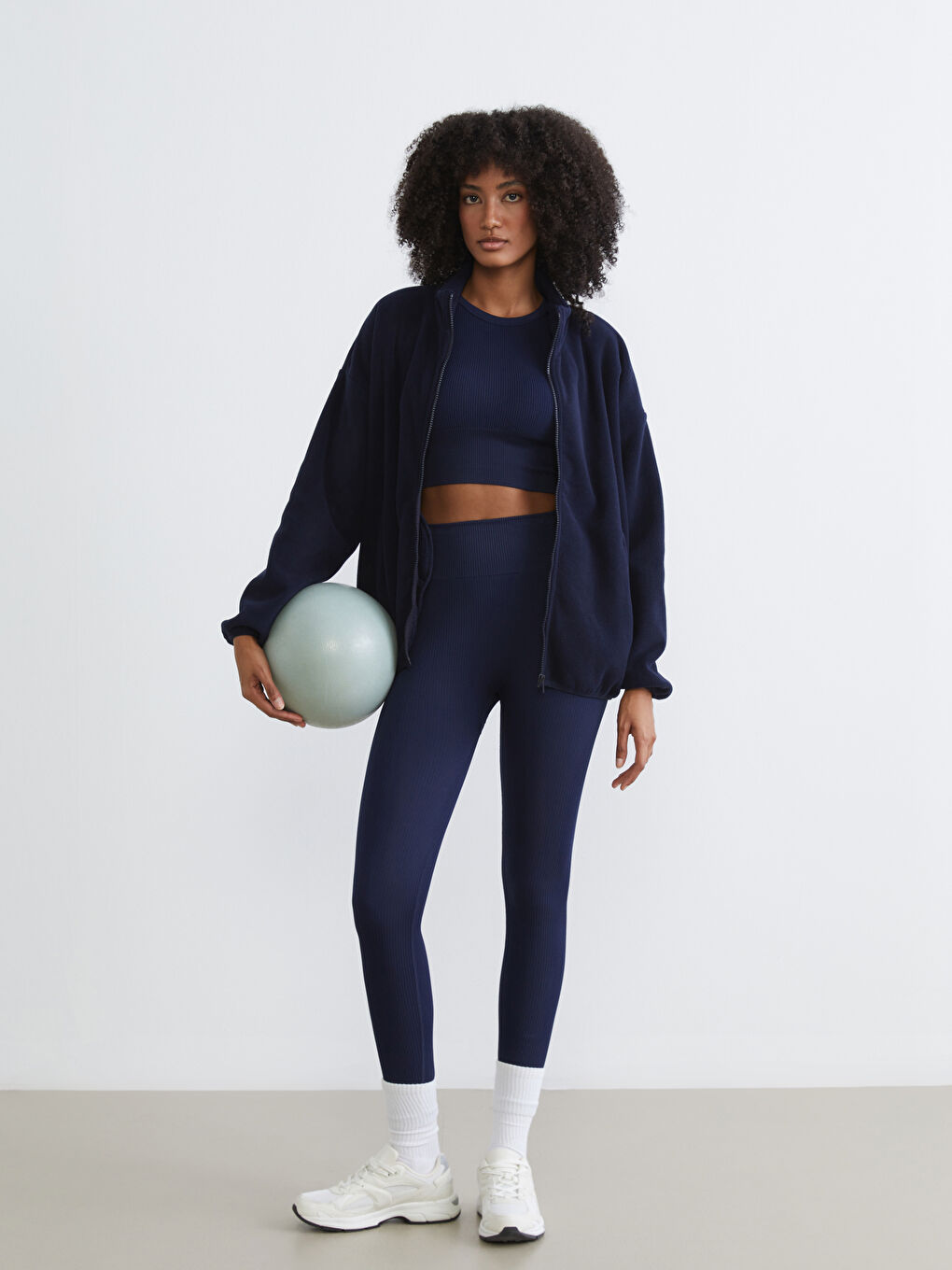 Lacivert Dik Yaka Kadın Polar Hırka-1