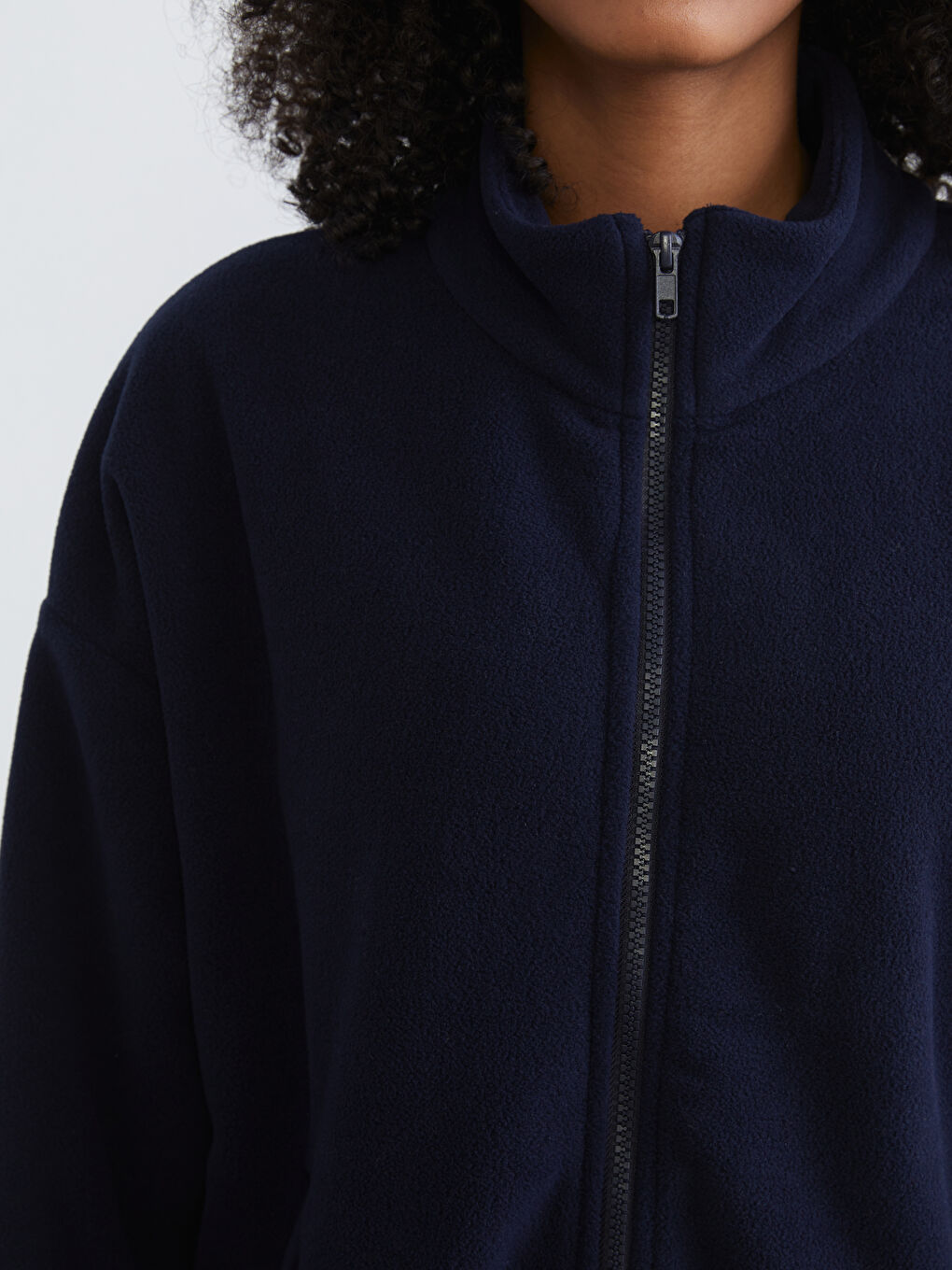 Lacivert Dik Yaka Kadın Polar Hırka-2