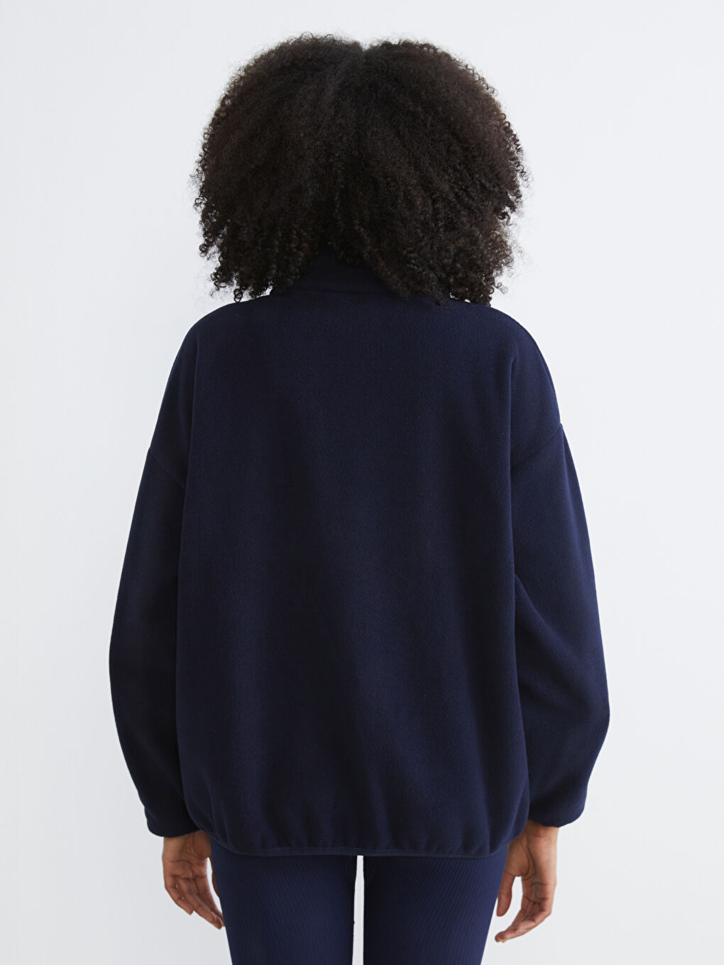 Lacivert Dik Yaka Kadın Polar Hırka-3