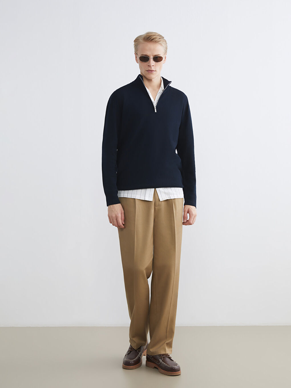 Lacivert Fermuarlı Dik Yaka Erkek Triko Kazak-1