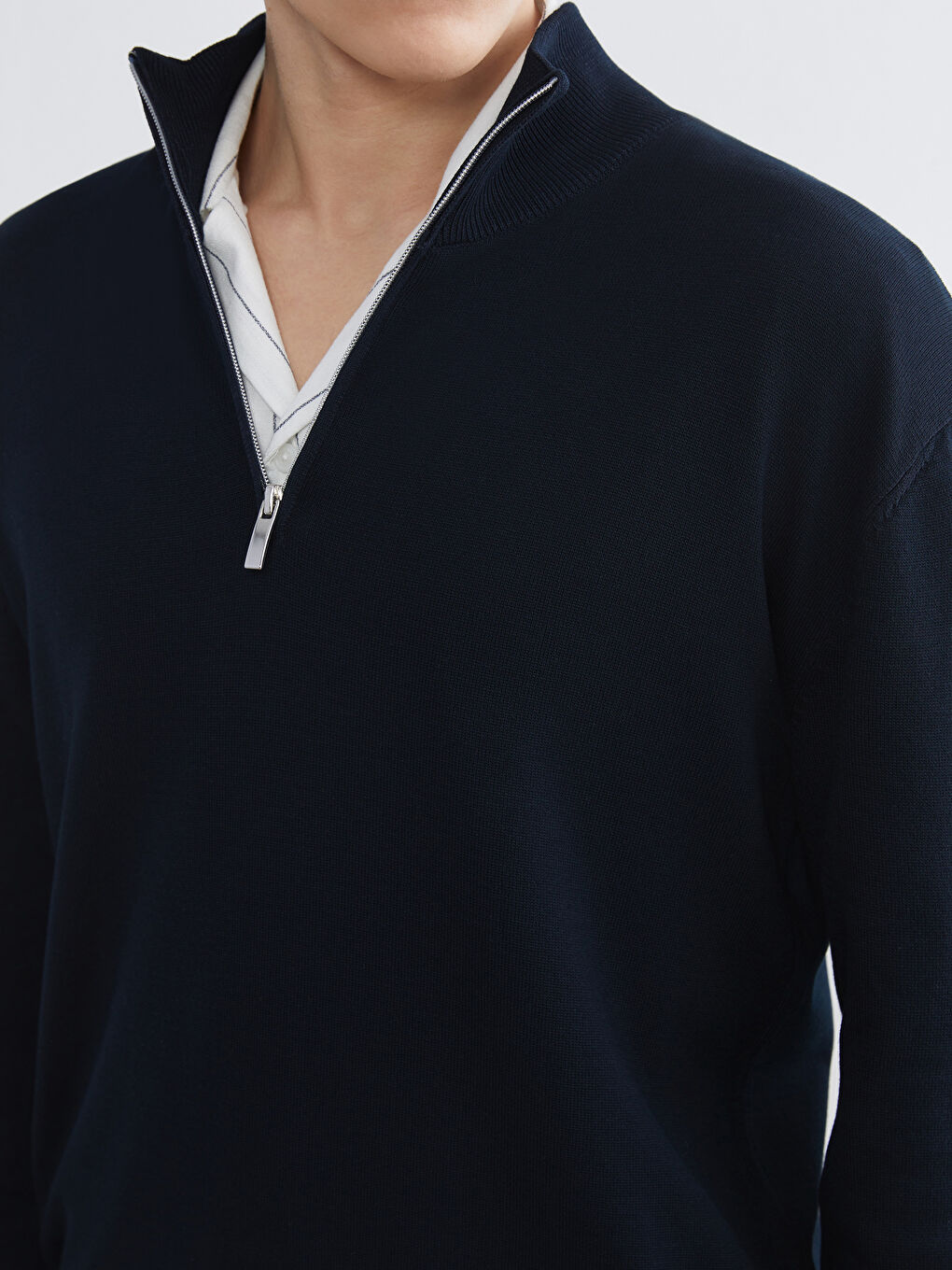 Lacivert Fermuarlı Dik Yaka Erkek Triko Kazak-2