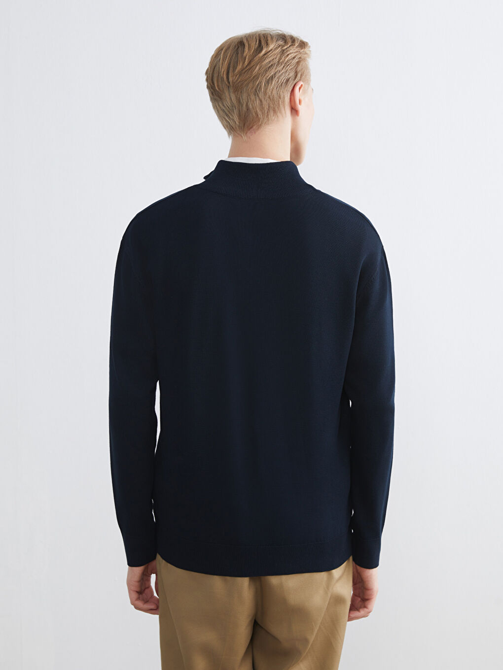 Lacivert Fermuarlı Dik Yaka Erkek Triko Kazak-3