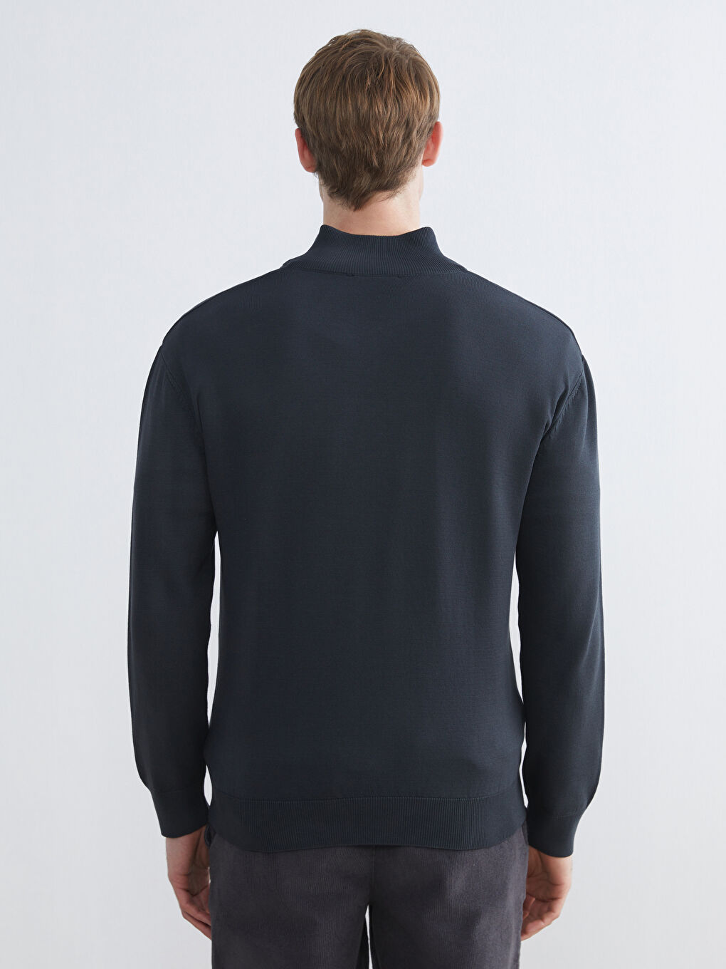 Antrasit Fermuarlı Dik Yaka Erkek Triko Kazak-3