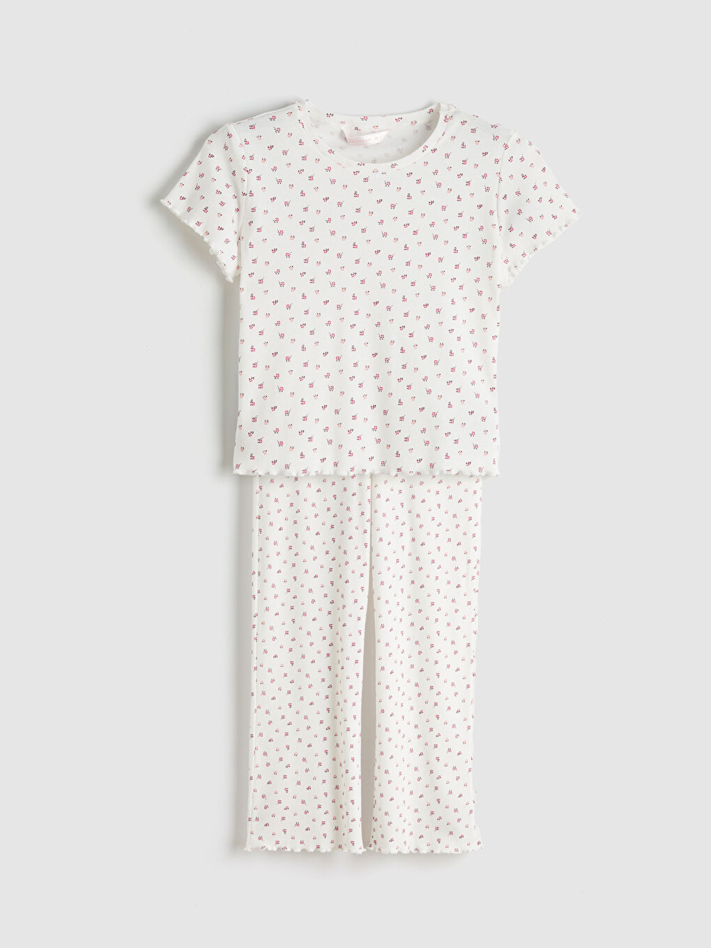 Ekru Bisiklet Yaka Çiçekli Kadın Pijama Takımı-4