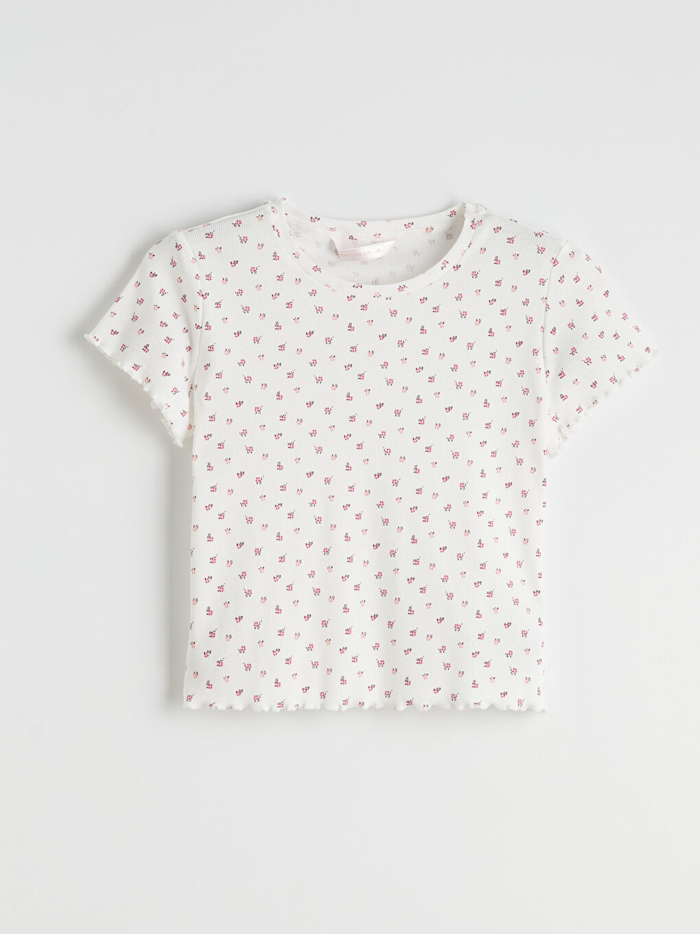 Ekru Bisiklet Yaka Çiçekli Kadın Pijama Takımı-5