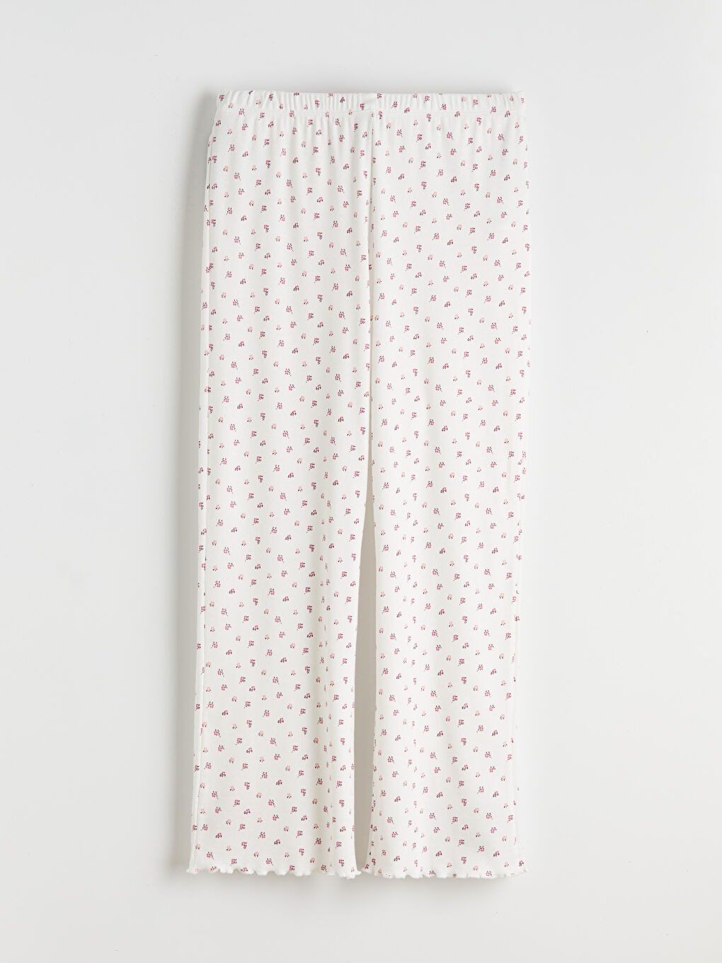 Ekru Bisiklet Yaka Çiçekli Kadın Pijama Takımı-7