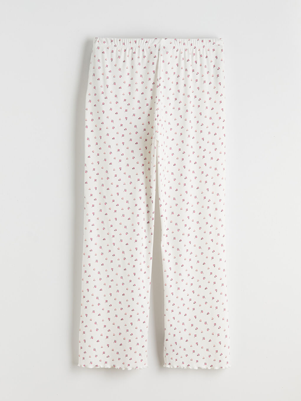 Ekru Bisiklet Yaka Çiçekli Kadın Pijama Takımı-8