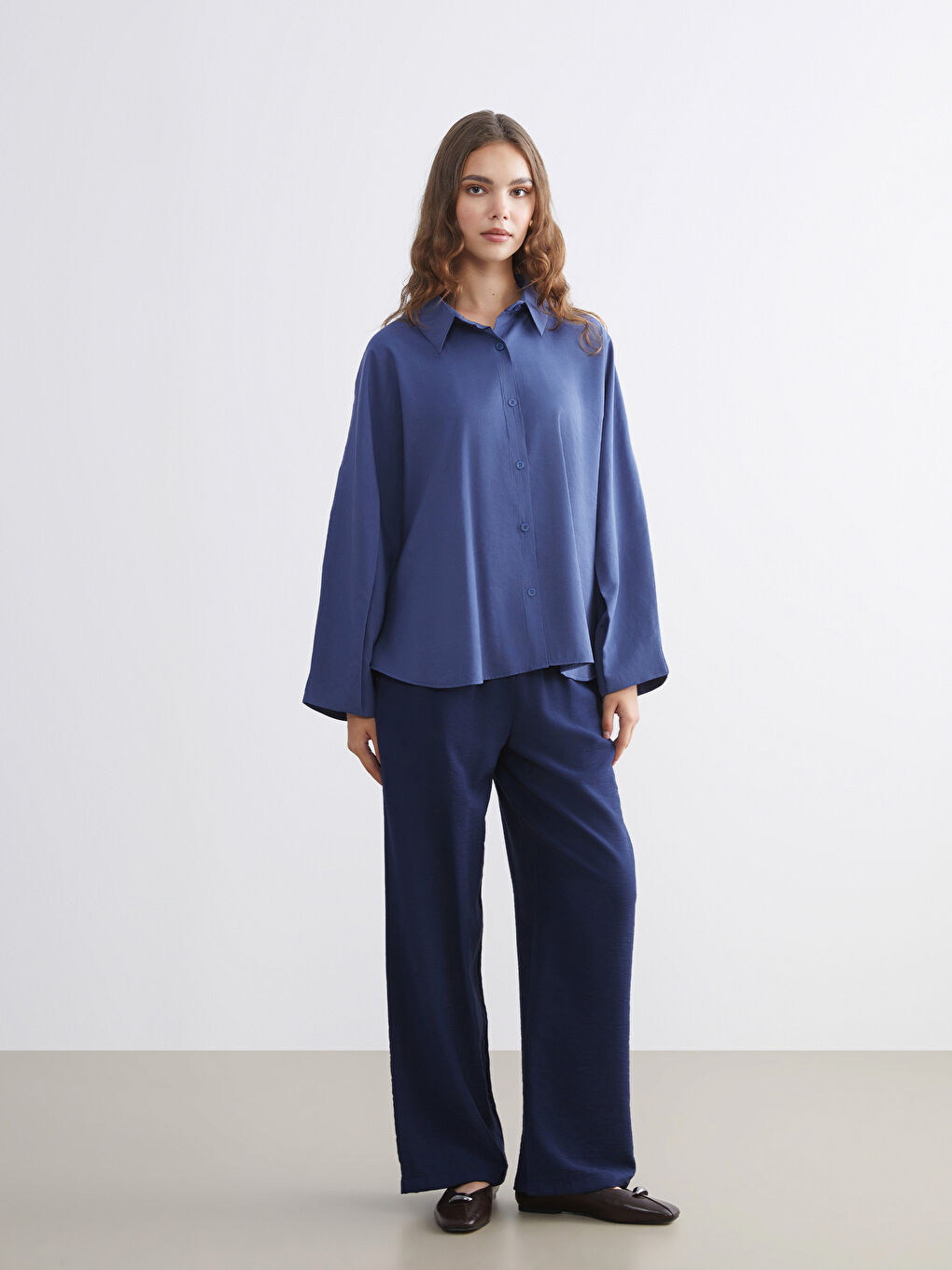 Mavi Oversize Kadın Gömlek Tunik-1