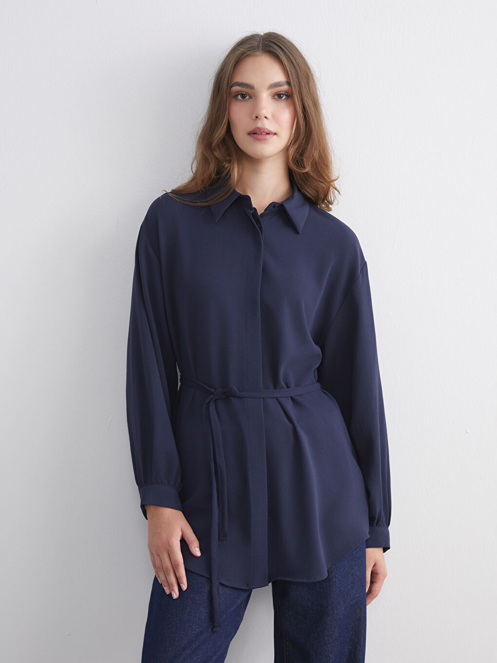 Lacivert Oversize Kadın Gömlek Tunik