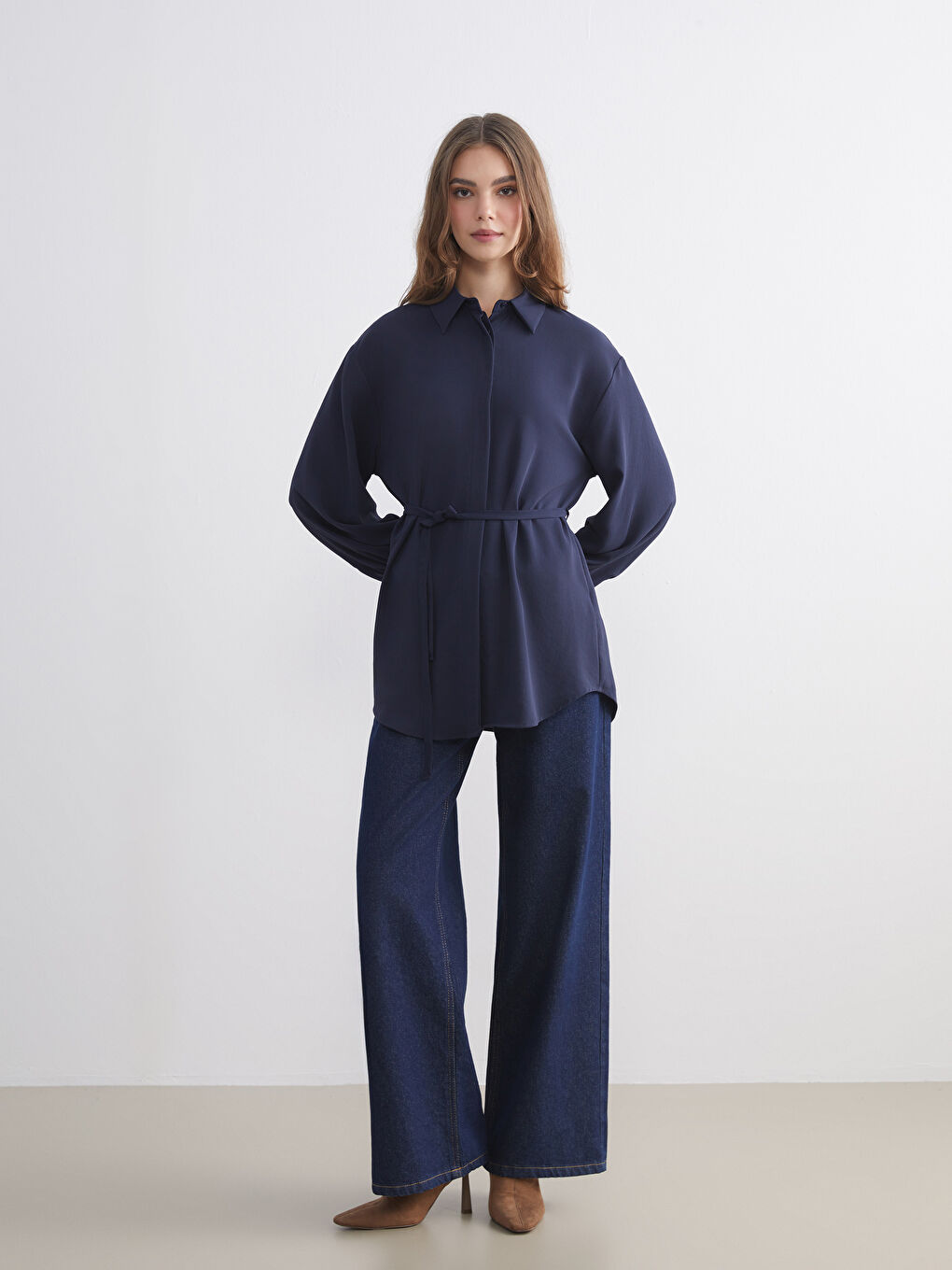 Lacivert Oversize Kadın Gömlek Tunik-1