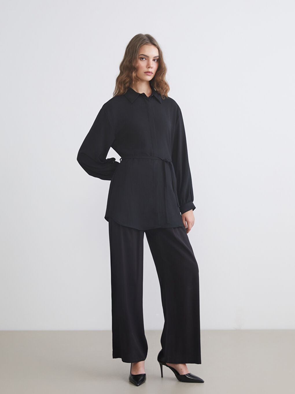 Siyah Oversize Kadın Gömlek Tunik-1