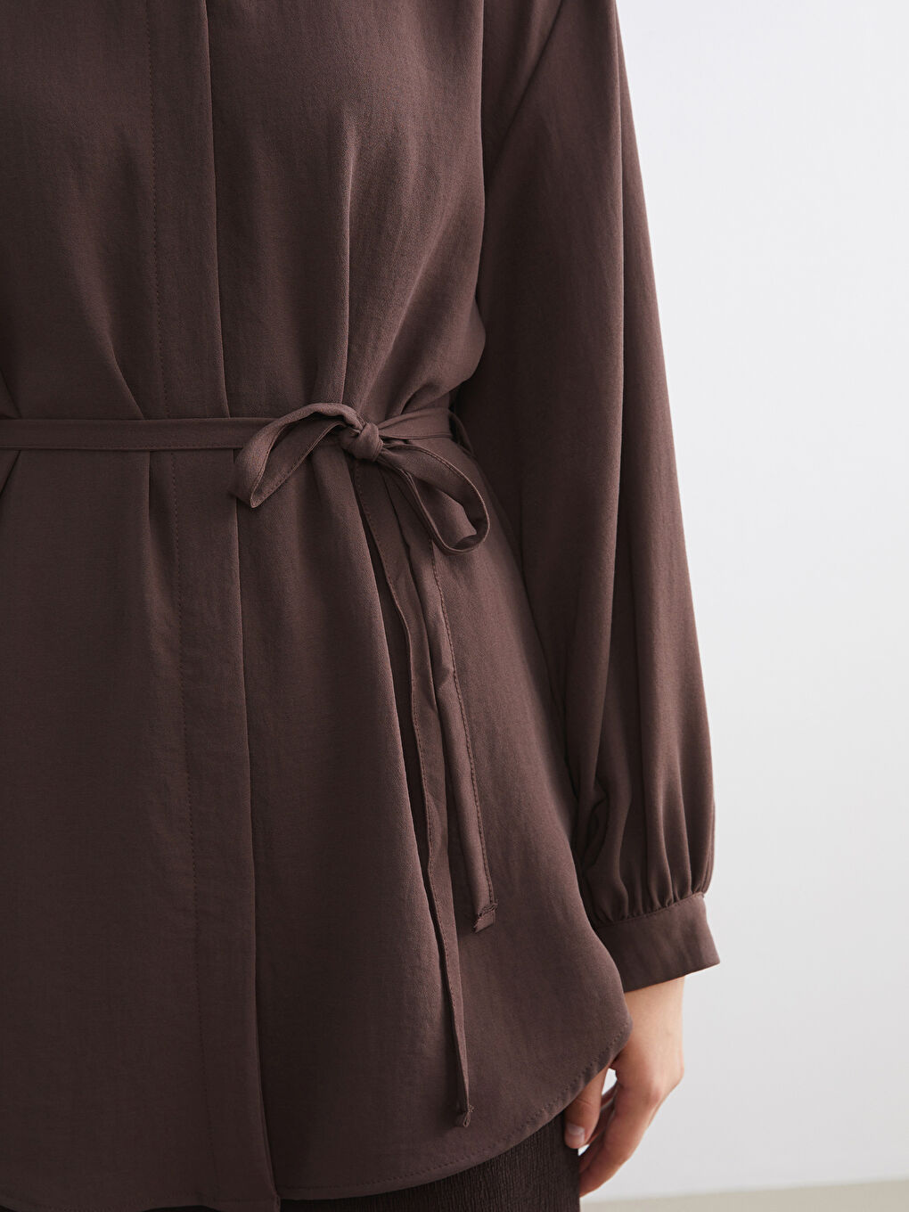 Kahverengi Oversize Kadın Gömlek Tunik-2