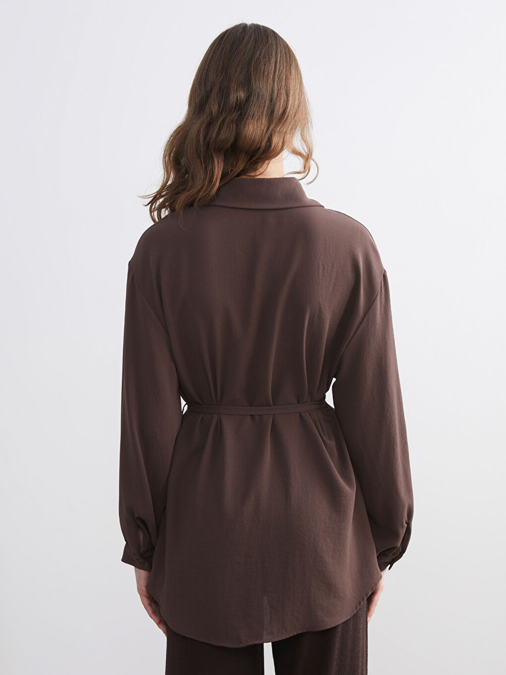 Kahverengi Oversize Kadın Gömlek Tunik-3