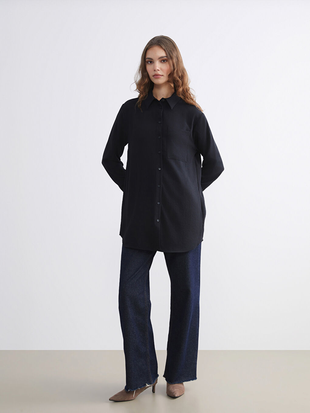Siyah Cep Detaylı Kadın Gömlek Tunik-1
