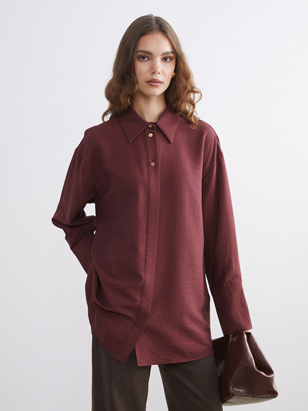Bordo Kadın Gömlek Tunik