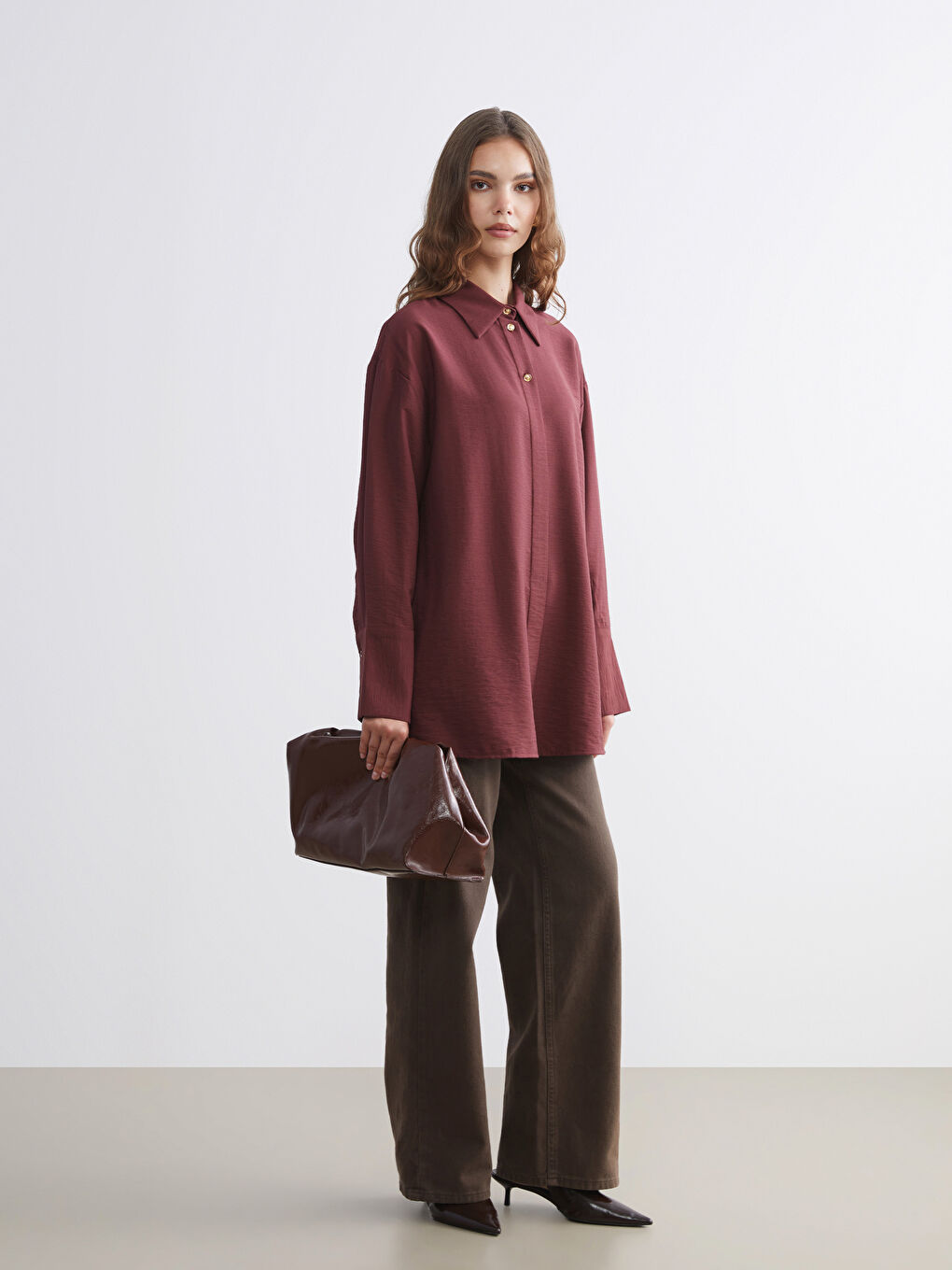 Bordo Kadın Gömlek Tunik-1