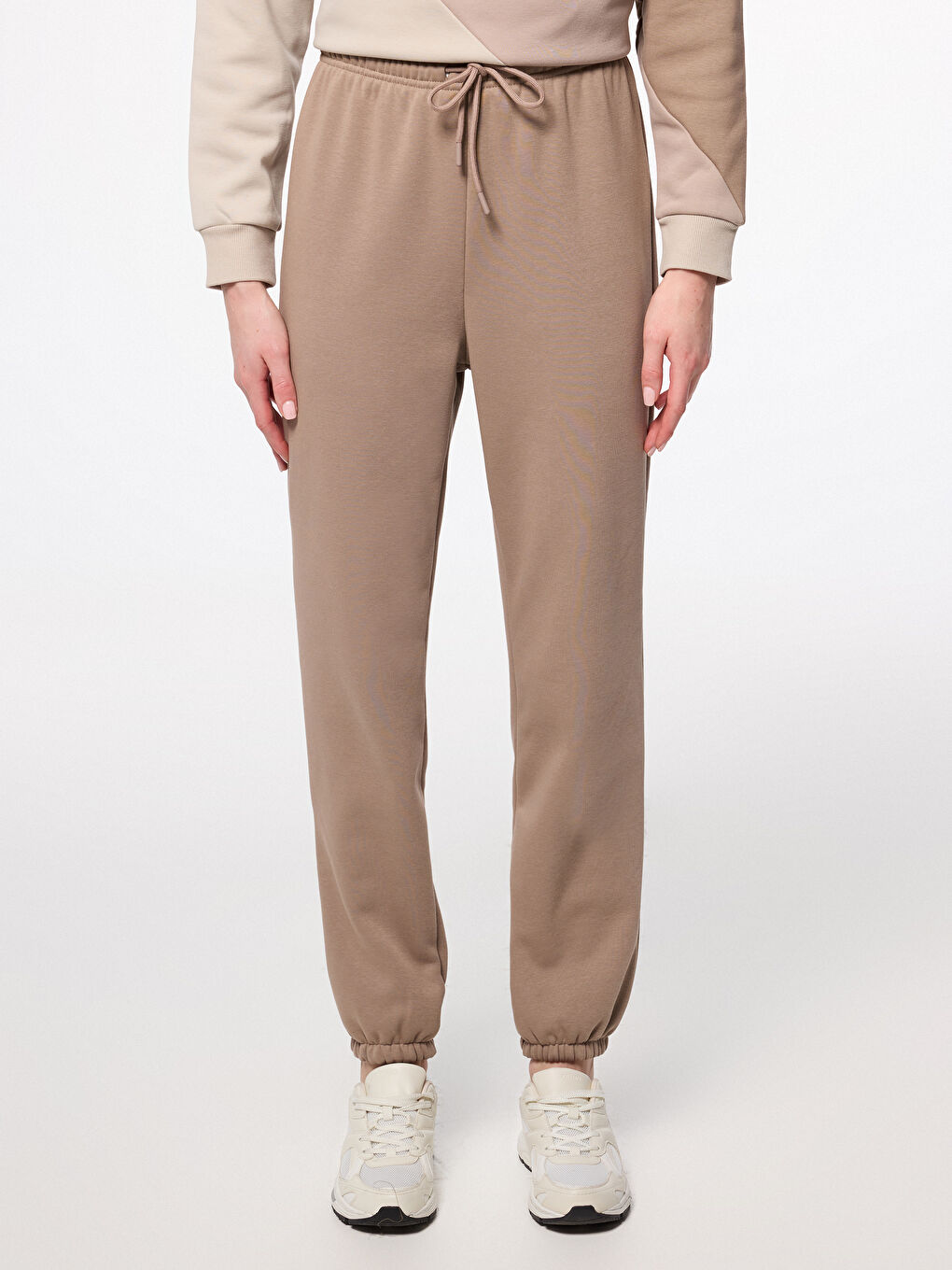 Kahverengi Beli Lastikli Kadın Jogger Eşofman Altı-1