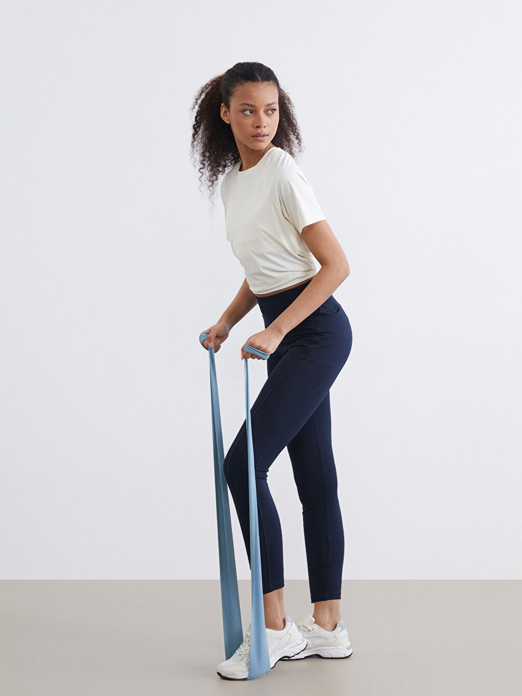 Lacivert Beli Lastikli Kadın Spor Tayt