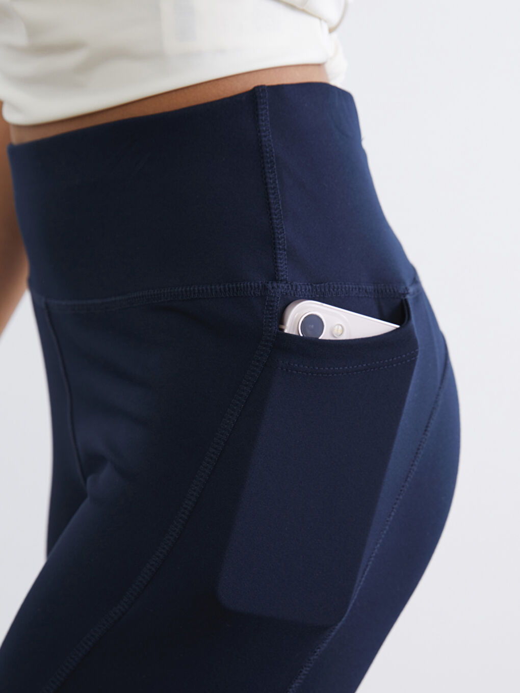 Lacivert Beli Lastikli Kadın Spor Tayt-3