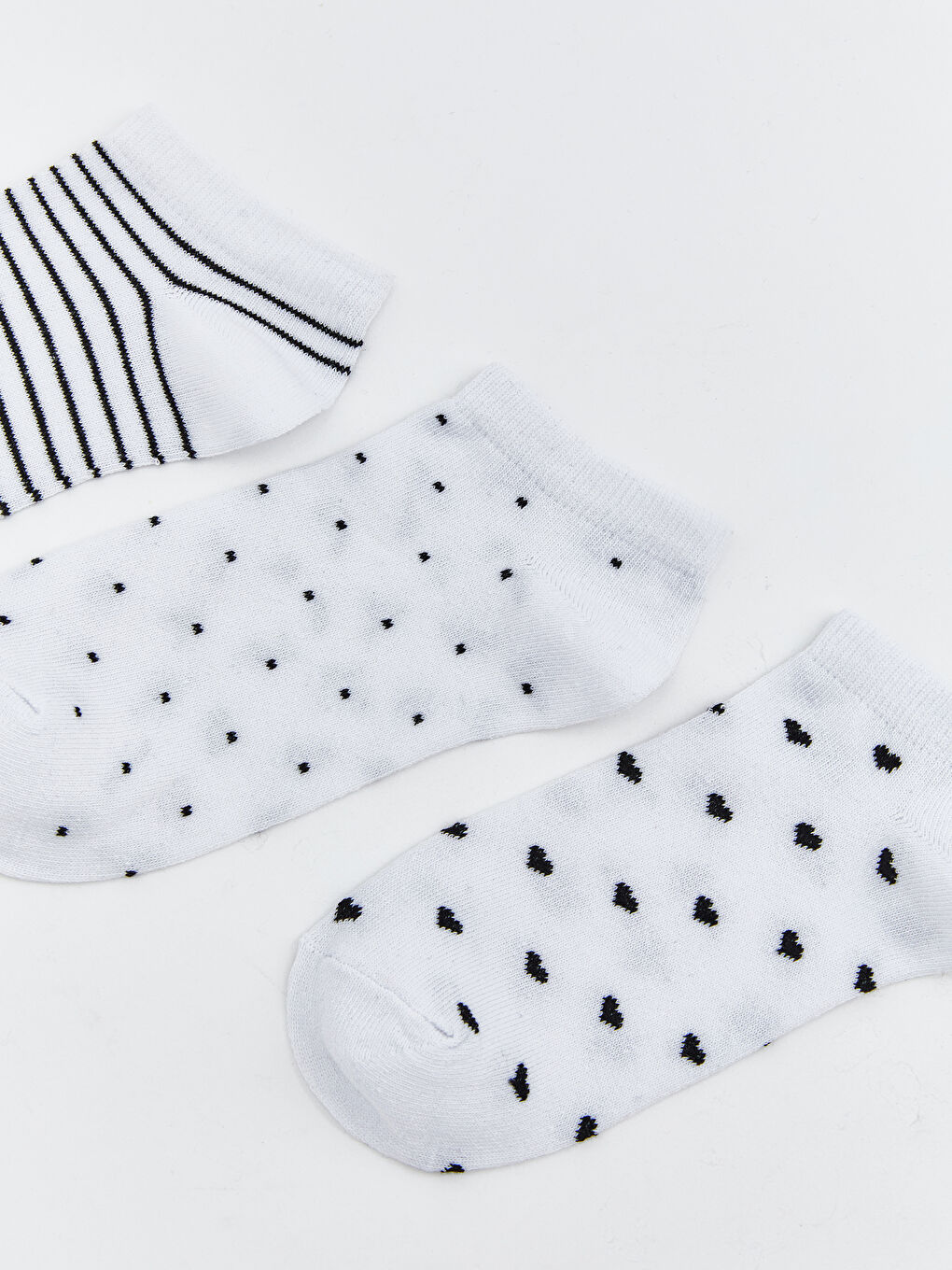 Beyaz Desenli Kadın Patik Çorap 3'lü-1