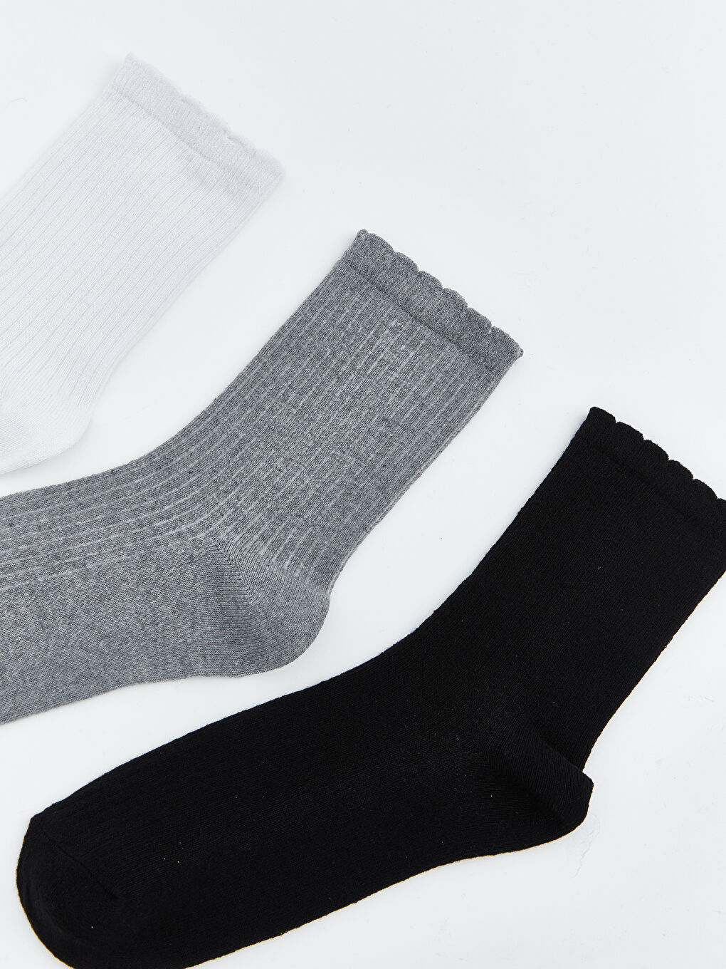 Beyaz Kadın Düz Soket Çorap 3'lü-1