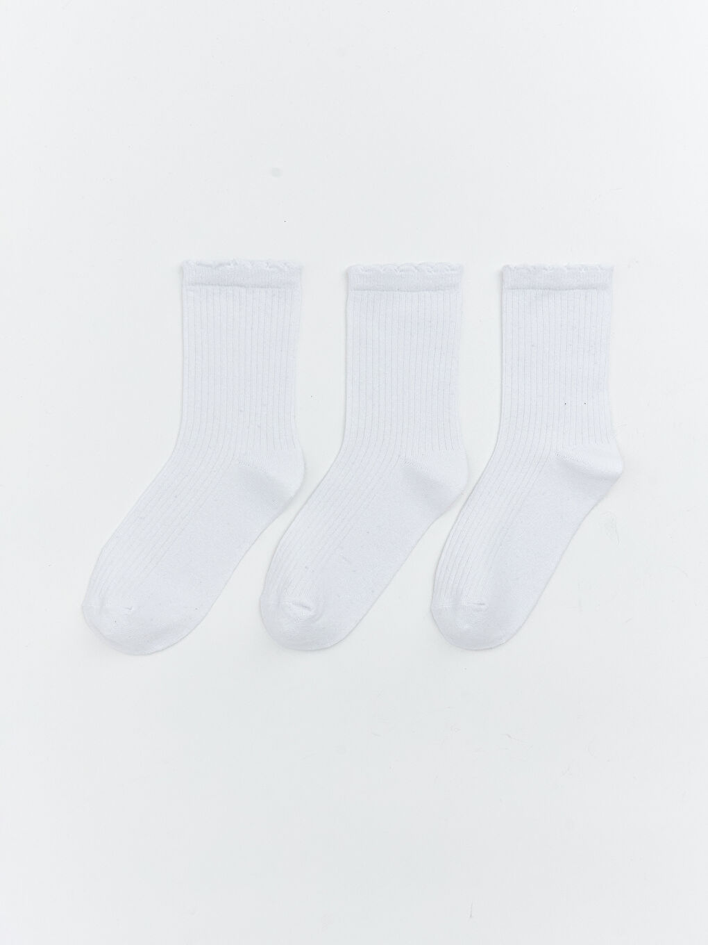 Beyaz Kadın Düz Soket Çorap 3'lü