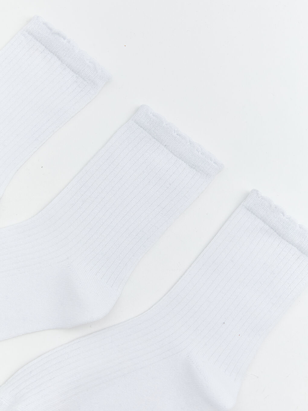 Beyaz Kadın Düz Soket Çorap 3'lü-1