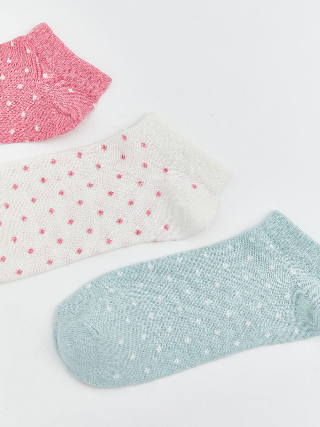 Pembe Puantiyeli Kız Çocuk Patik Çorap 3'lü-1