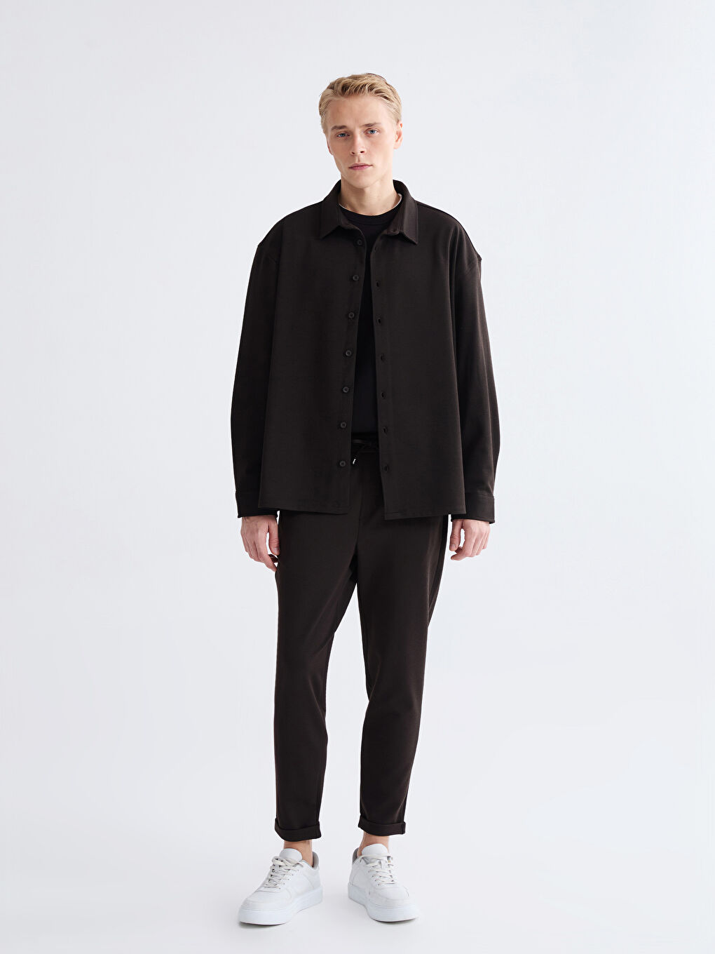 Kahverengi Büyük Beden Regular Fit Uzun Kollu Erkek Gömlek-2