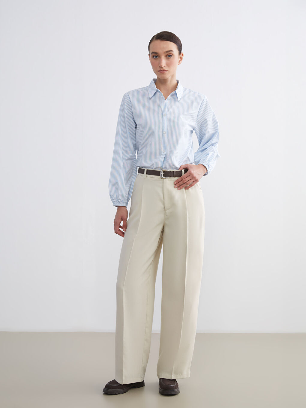 Striped Poplin Women's Shirt-1