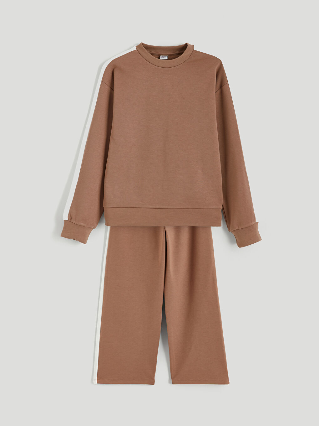 Kahverengi Bisiklet Yaka Kız Çocuk Sweatshirt ve Eşofman Altı