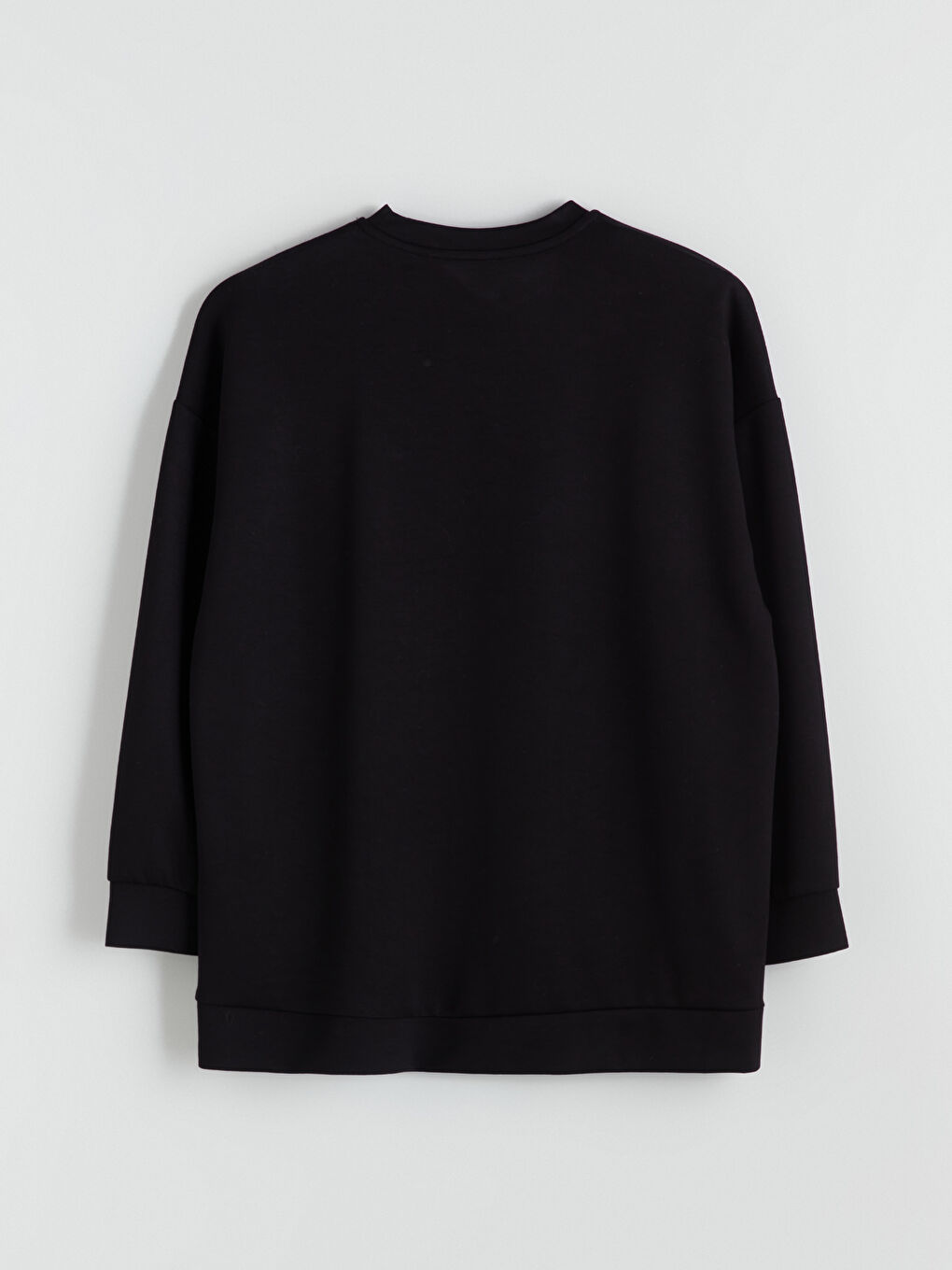 Siyah Bisiklet Yaka Kadın Sweatshirt-5