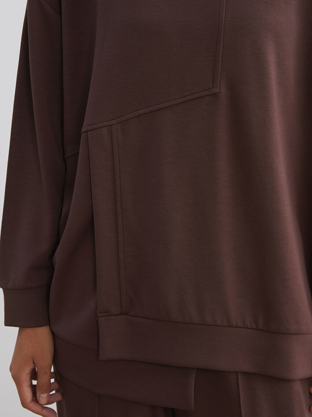 Kahverengi Bisiklet Yaka Kadın Sweatshirt-2