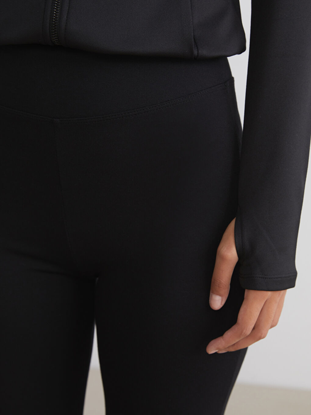 Siyah Beli Lastikli İspanyol Paça Kadın Tayt Pantolon-2