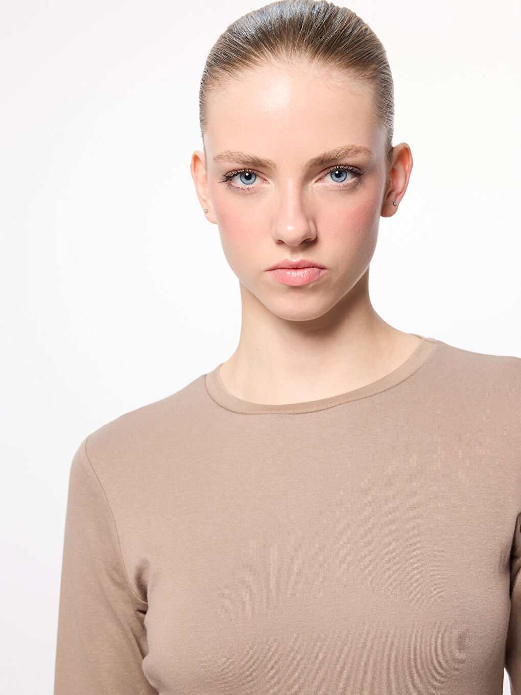 Bej Bisiklet Yaka Kadın Body-2