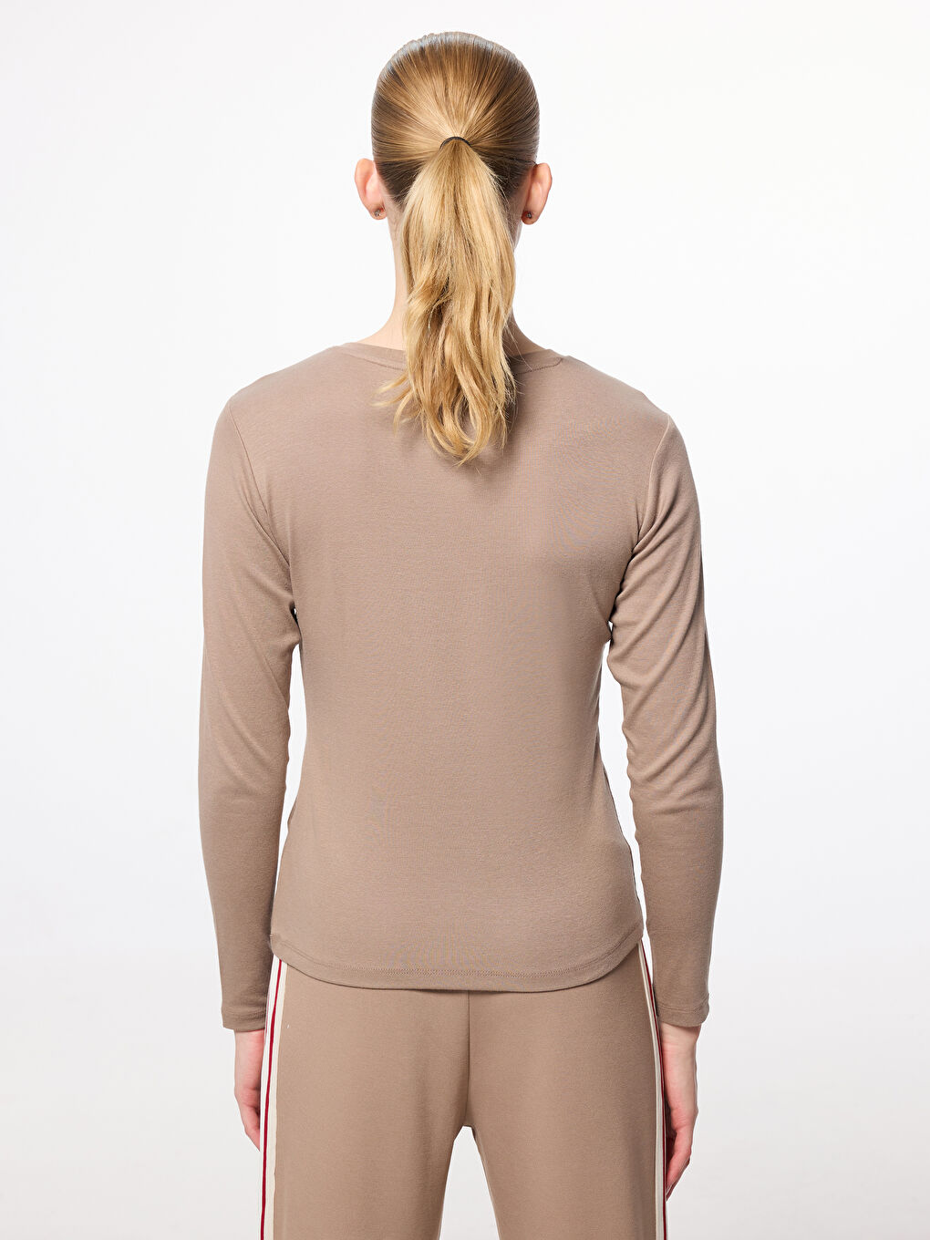 Bej Bisiklet Yaka Kadın Body-3