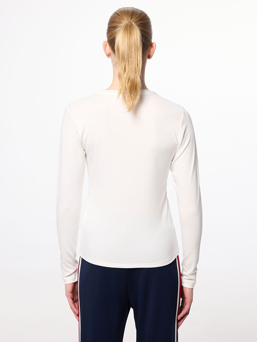 Ekru Bisiklet Yaka Kadın Body-3