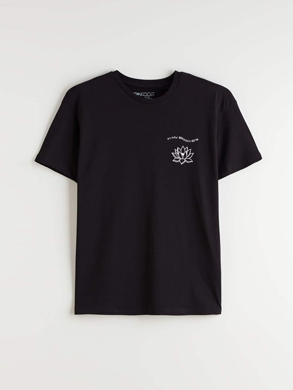 Siyah Bisiklet Yaka Baskılı Oversize Kadın Spor Tişört-4