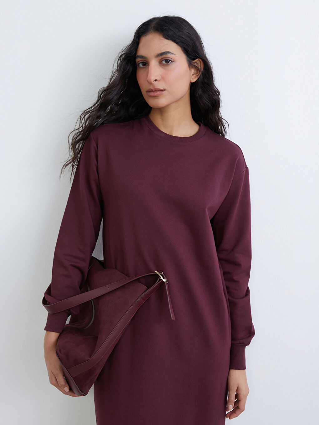 Bordo Bisiklet Yaka Sweat Elbise