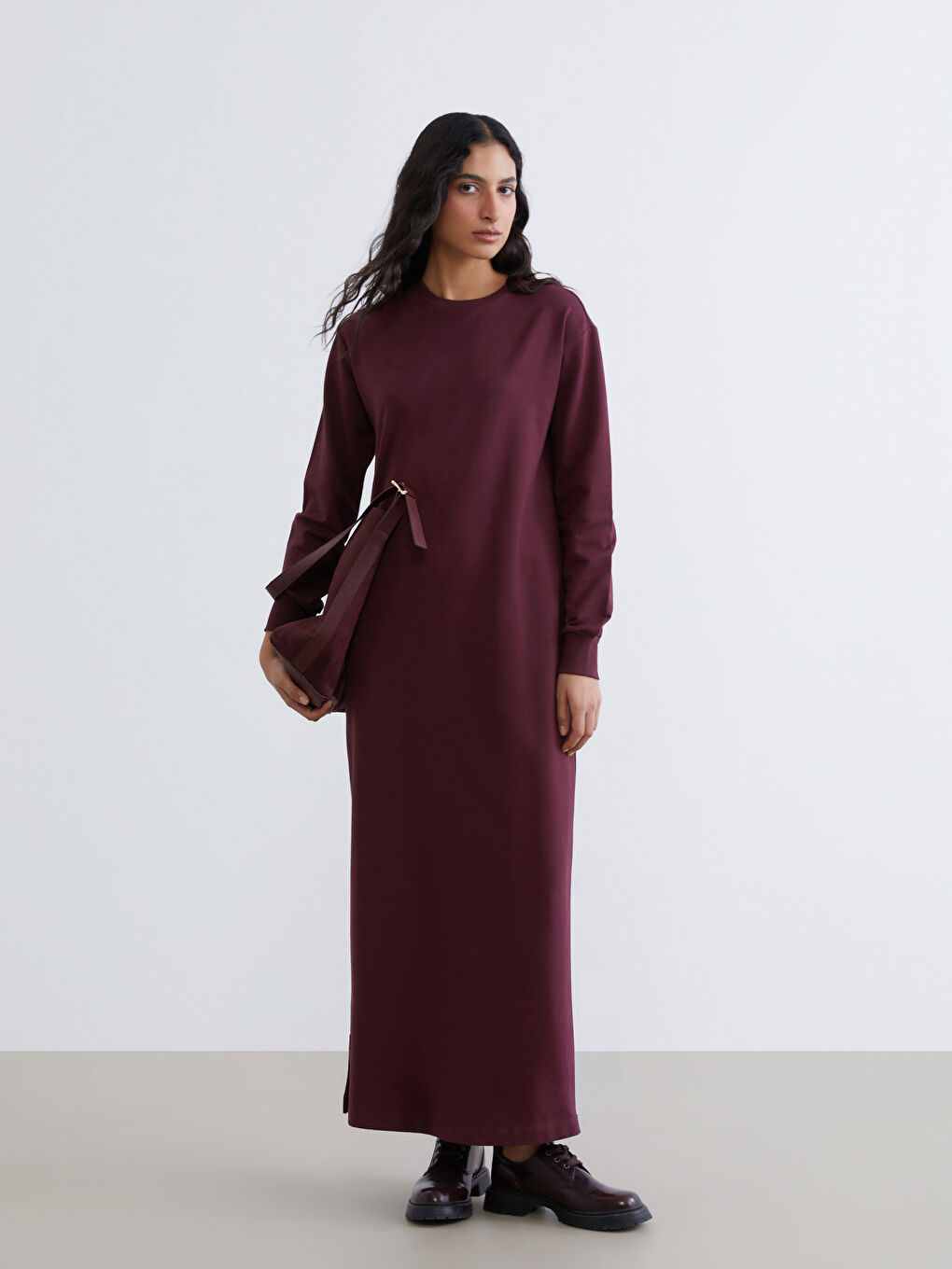 Bordo Bisiklet Yaka Sweat Elbise-1