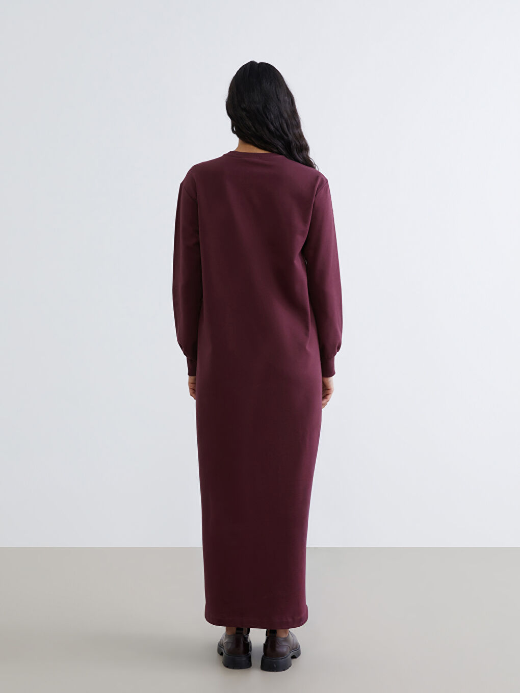 Bordo Bisiklet Yaka Sweat Elbise-3