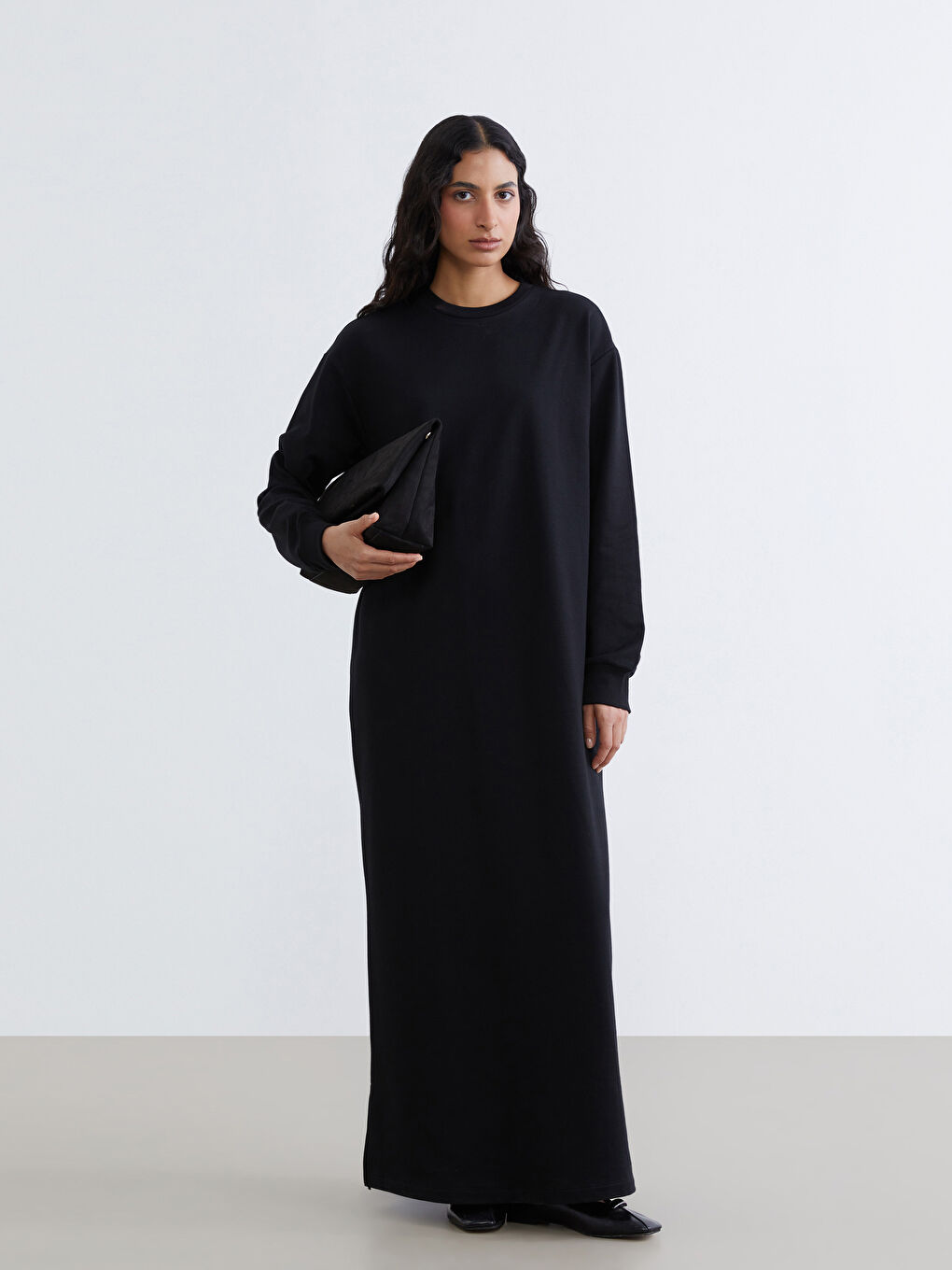 Siyah Bisiklet Yaka Sweat Elbise