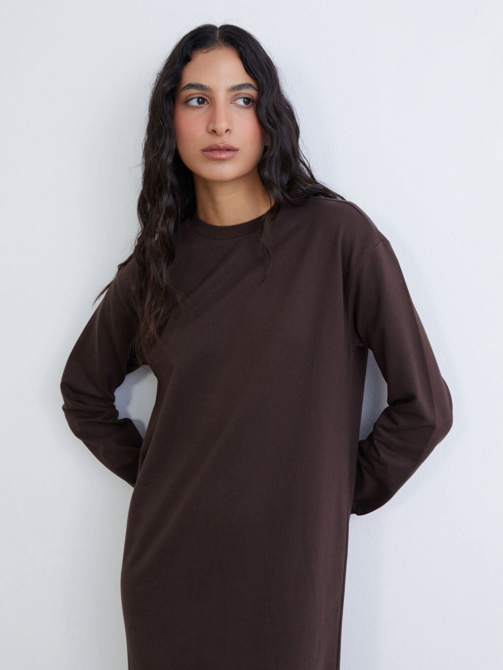 Kahverengi Bisiklet Yaka Sweat Elbise-1