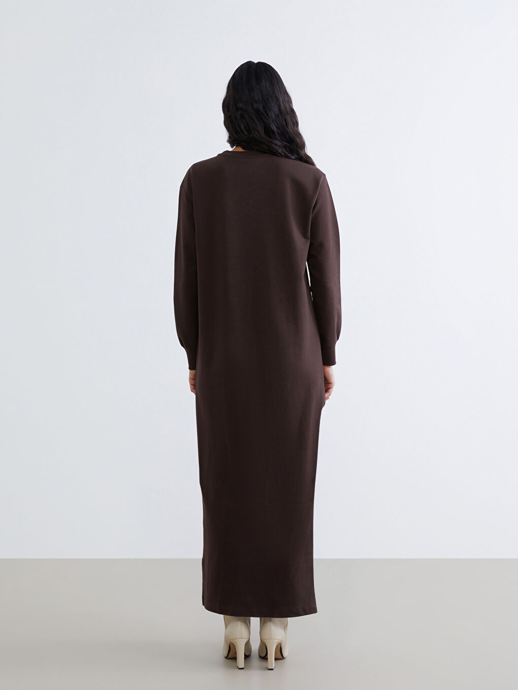 Kahverengi Bisiklet Yaka Sweat Elbise-3