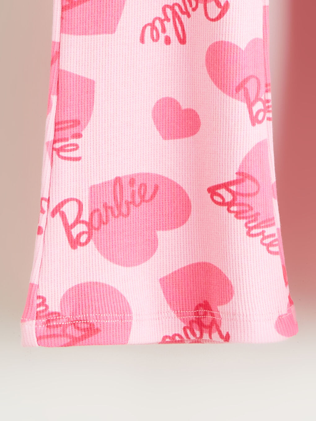 Pembe Beli Lastikli Barbie Baskılı İspanyol Paça Kız Çocuk Tayt-1