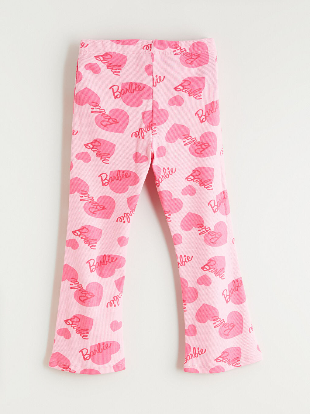 Pembe Beli Lastikli Barbie Baskılı İspanyol Paça Kız Çocuk Tayt-2